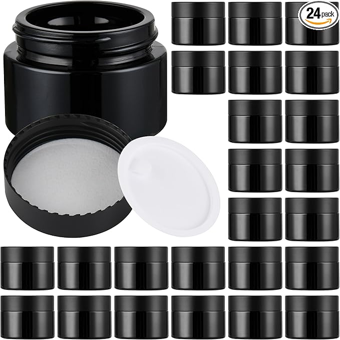 Glass Jars with Lids,Eco-Friendly Cosmetic Containers with Airtight Black Lids & Liners, Multi-Color Options for Cream, Lotion, Body Butter, DIY Skincare Travel Jars (Black, 1oz)