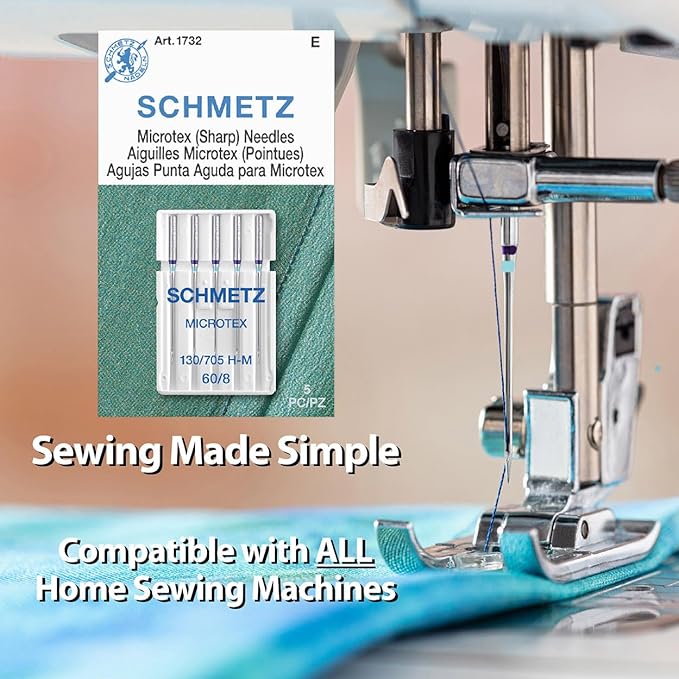 SCHMETZ Microtex Sharp Sewing Machine Needles - Quilting & Topstitching Supplies, Size 60/8, 5-Needle Card, Pack of 10