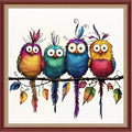 DMCXART Counted Cross Stitch Kits for Adults Needlepoint Kits Unprinted Cross Stitching Embroidery Kit 11CT Cross Stitch Supplies-Four Colorful Little Birds 18x18 inch
