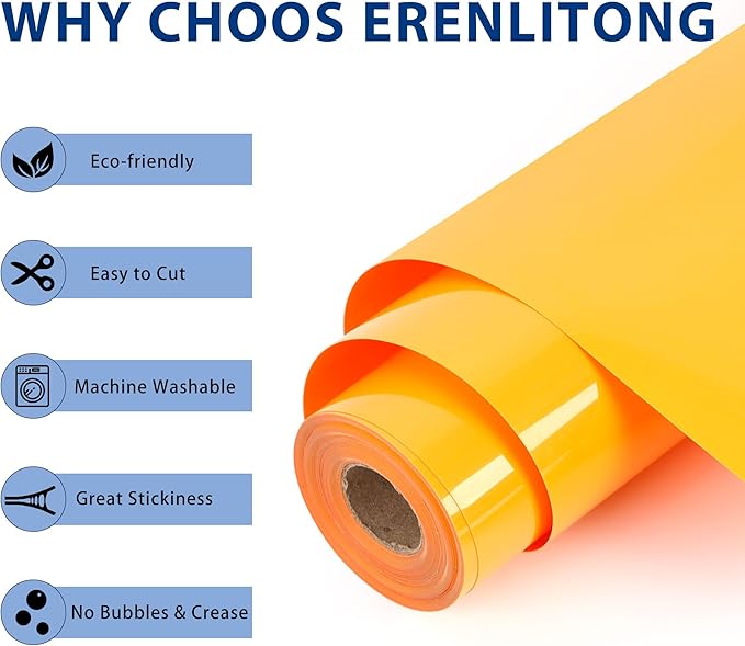 RENLITONG Yellow Orange Iron on Vinyl 12Inch by 20ft Roll HTV Heat Transfer Vinyl for T-Shirt HTV Rolls for All Cutter Machine - Easy to Cut & Weed for Heat Transfer Design