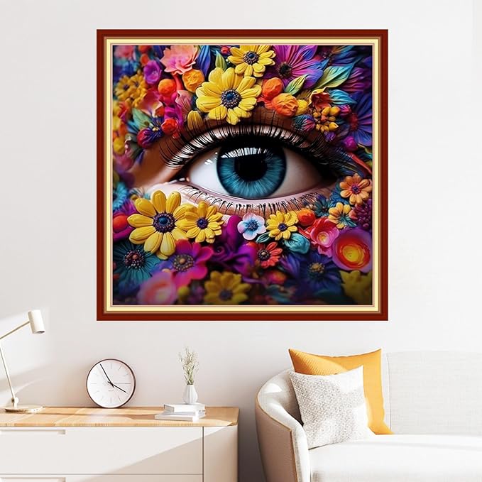 Disxvivy Cross Stitch Stamped Full Embroidery Kits DIY 11CT Cotton Thread Printed DIY Needlepoint Kits Craft Needlework Set Cross-Stitch Stamped Sets-Colorful Eyes 18x18 inch