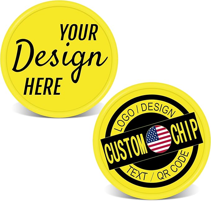 500 Personalized Plastic Chips, Custom Poker Chip, Print Your Logo Image or Text, Good for Golf Ball Markers, Challenge Coins, Business Cards, Drink Tokens