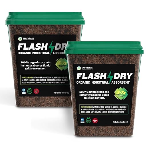 FlashDry All Purpose Organic Industrial Absorbent - 5 Liter Bucket, Case of 2- Instantly Absorbs Liquid Spills - Safer and 5-7x More Absorbent Than Clay - Lightweight & Refillable - OSHA Compliant