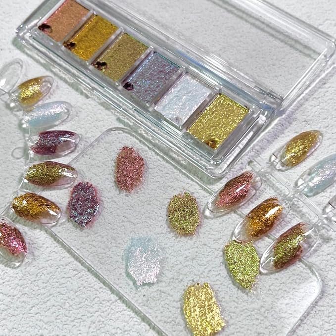 6 Colors Solid Metallic Nail Glitter Powder Set, Gold Foil Flakes for Resin, Holographic Chameleon Sparkly Gilding Flakes Kit for Gel Polish Nail Art Decorations…