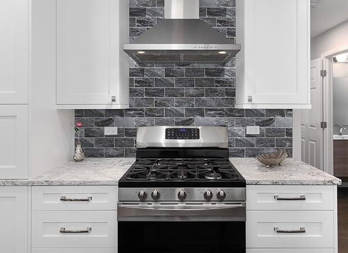 100 Pieces Peel and Stick Backsplash for Kitchen, 3" x 6" PVC Subway Tile 2025 Upgraded Gray-Gold Stone Backsplash Stick on Tile Elevate Kitchen Fireplace RV