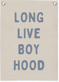 Blue Long Live Boyhood Linen Canvas Banner,Boy Room Decor,Nursery Playroom Wall Decor For Boys Bedroom Toddler Decorations Teen Boy Room Decor Wall Hanging Flag Banner 18x25 Inch