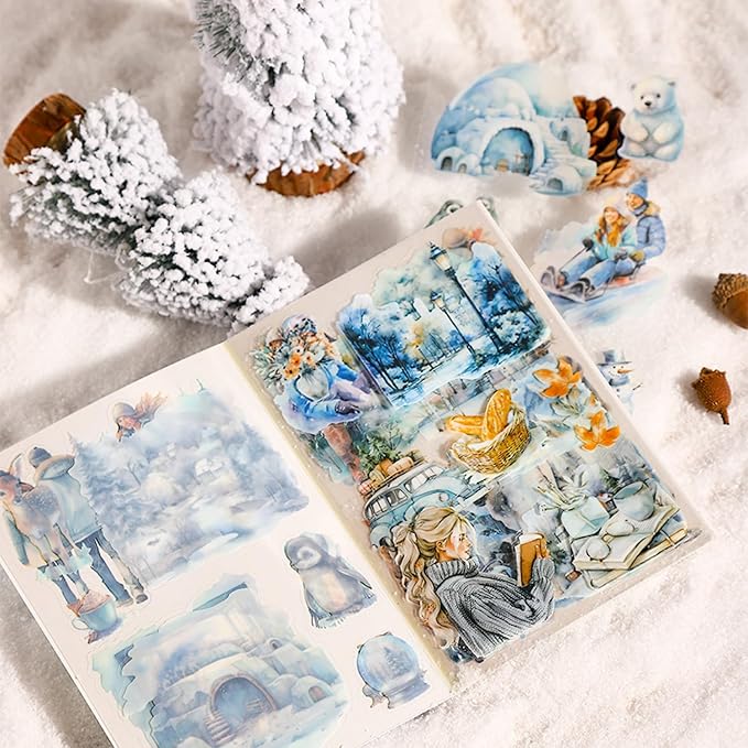 Seasons Journey Pre-Cut PET Sticker Set, 80 Sheets of Seasonal Travel-Themed Stickers for Scrapbooking, Journaling, DIY Crafts, and Junk Journal Ephemera