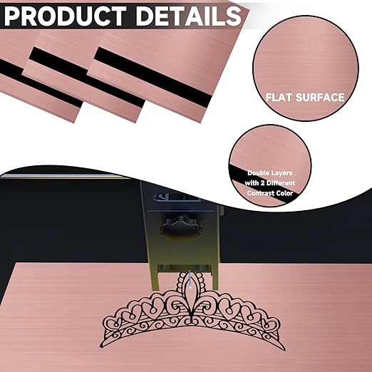 5PCS Laser Engraving Double Color ABS Plastic Sheet,Two-Tone Laserable Engraving Plastic Sheets for Name Badge,Office Label,Laser Product,Size 11.73" x 11.73",Brushed Rose Golden/Black