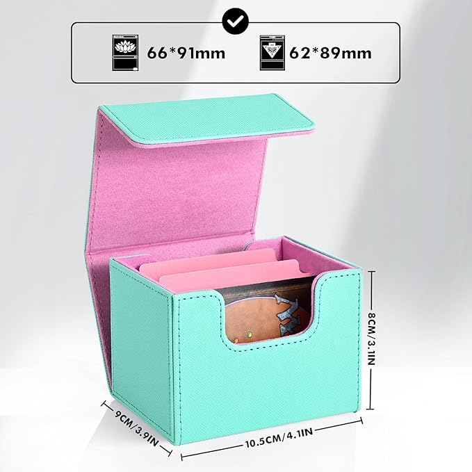 ZLCA Card Deck Box for Trading Cards, MTG Commander Deck Box Holds 120+ Single Sleeved Cards, Leather Magnetic Card Storage Case Fits for TCG CCG (Turquois& Pink)
