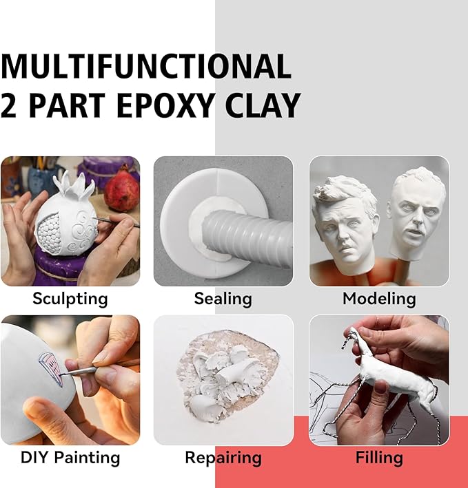 Epoxy Sculpt Clay, Self-Hardening Model Magic Sculpt Epoxy Clay, A&B 2 Part Epoxy Putty, Modeling Compound Sculpting Clays for Sculpting, Modeling, Repairing, Filling, Building, 1 Pound, White