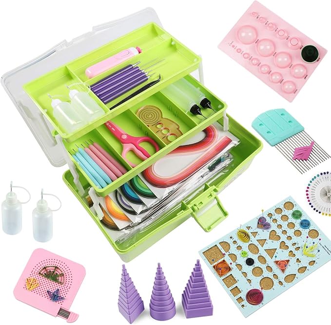 Quilling Kits - Quilling Tools Supplies,Paper Crimper,Quilling Paper Strips for Beginners with Manual(Green Storage Toolbox)
