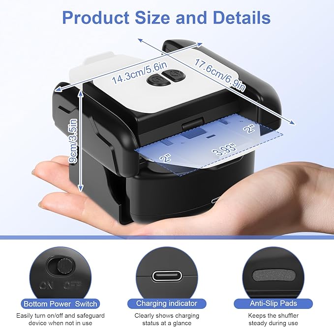 BEE&FLOWER Card Shuffler 2600mAh Rechargeable Auto-Stop Automatic Card Shuffler Low Noise Fits 1-2 Decks Compatible with Poker, UNO, Blackjack, Phase 10