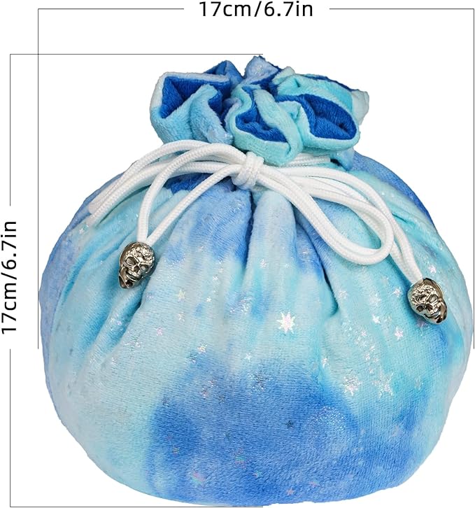 Large Dice Bags with Pockets Blue Storage Bag Star Pattern for DND RPG Game Dices (with 1lb Random DND Dice)