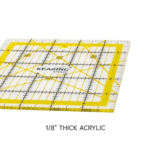 KERING Patchwork Quilting Ruler - 5x5 inch Non-Slip Acrylic Square Ruler for Foundation Paper Piecing, Bias Strips & Rotary Cutting, Durable Quilter's Tool with Anti-Slip Backing