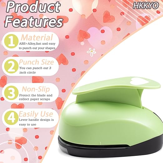 Heart Hole Punch, 3 inch Heart Punch, Hearts Punches for Paper Crafts, Hearts Paper Punch, Heart Shaped Hole Punch, HeartCraft Punches, Large Shape HeartPunch for Cardstock, Scrapbooking