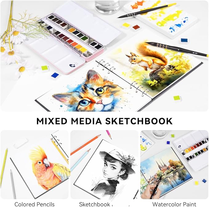 Lightwish Square Watercolor Journal,100% Cotton,300gsm/140lb,Acid-Free,20 Sheets Cold Press Watecolor Paper Sketchbook for Artists Adults Students,7.68 * 7.68 Inches