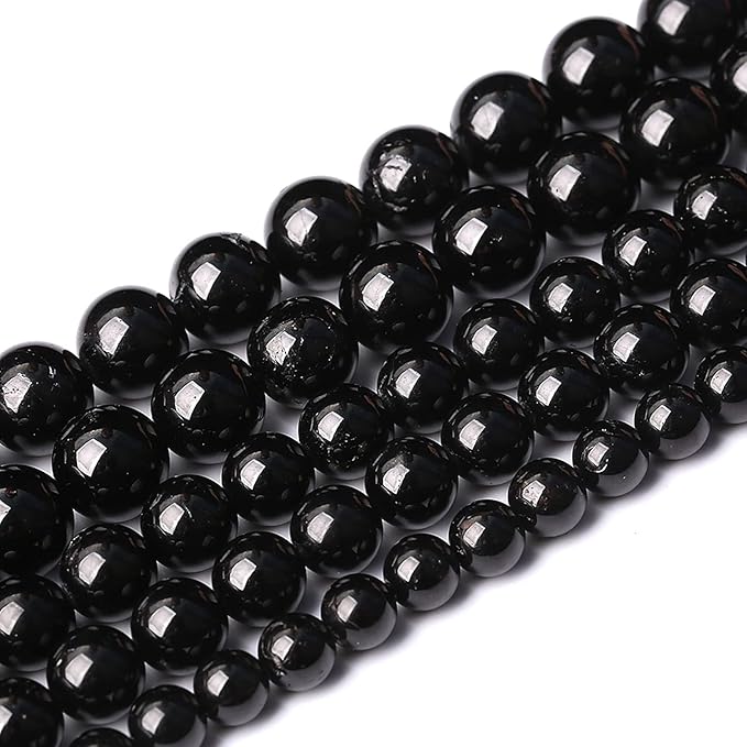 46pcs 8mm AAAA Natural Black Tourmaline Gemstone Beads Round Loose Beads for Jewelry Making DIY Bracelet Necklace
