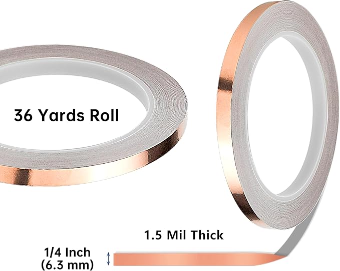 1/4 Inch Silver Backed Copper Foil for Stained Glass, 1.5 Mil Thick, 36 Yards 2 Rolls, with Copper Foil Hand Foiler