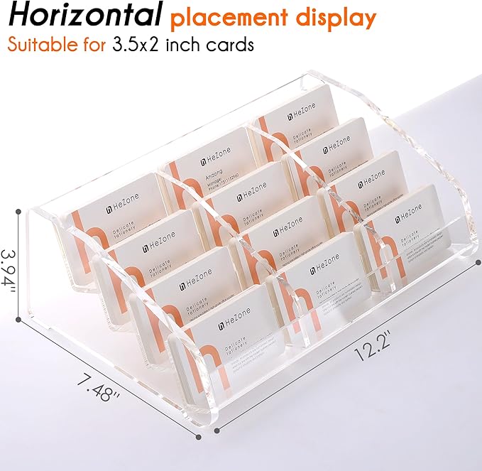 Business Card Holder Display for Desk Muitiple, Clear Acrylic Business card Stand Rack for Women and Men 12 slots 4Tier, Organize 600 cards (12 Slots）