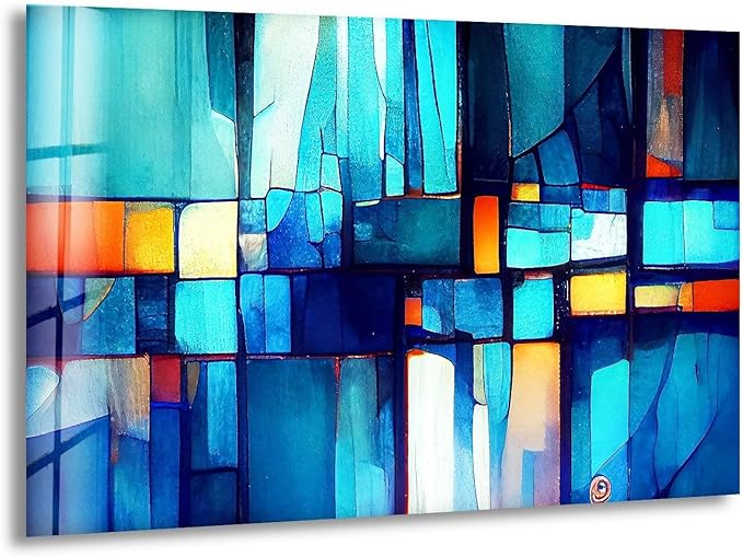My Photostation.com 35.5Wx30H'' Blue Vibrant Stained Glass Wall ArtTempered Glass Printing Wall Decor Large Wall Art Wall Hangings