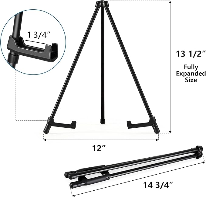 14" High Tabletop Instant Display Easel - Black Steel Small Tripod Easel Stand with Adjustable Holders for Pictures, Paintings, Posters and Store Signs(6 Pack)