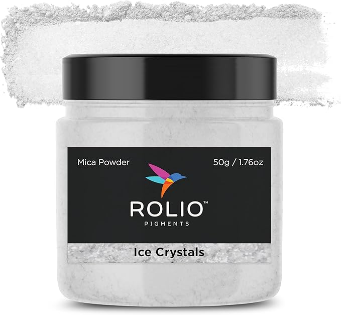 Rolio Premium Mica Powder - Ice Crystals (50G / 1.76oz) - 1 Jar of White Pigment Powder for Epoxy Resin, Dye, Soap Making, Nail Polish, Paint, Candle Making, Bath Bombs, Slime