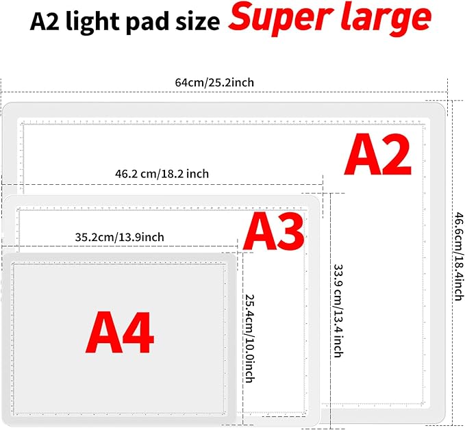 TOHETO A2 Light Pad 25.2''x18.4'', Large Magnetic LED Light Board for Diamond Painting, 3-Color Modes Light Box for Tracing, 6-Level & Stepless Dimmerable Diamond Art Light Table for Drawing,Sketching