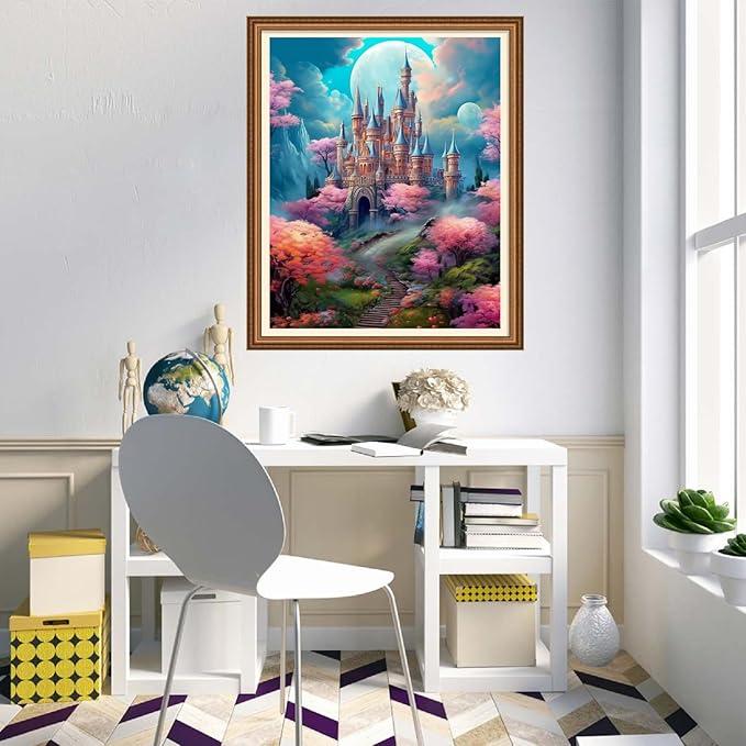 Disnesart Cross Stitch Stamped Full Embroidery Kits DIY 11CT Cotton Thread Printed DIY Needlepoint Kits Craft Needlework Set Cross-Stitch Stamped Sets-Moonlight Castle 16x20 inch