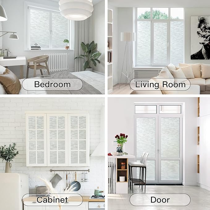 Haton Window Privacy Film, Frosted Glass Static Cling Sun Heat Blocking Window Clings, Frosting Opaque Coverings, Vinyl Removable Stickers Tint for Home Door Office, Non Adhesive 11.8" x 157.4"