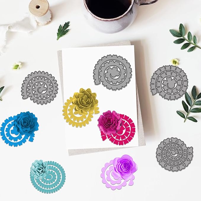 10pcs 3D Layering Rose Metal Cutting Dies, Daisy Flower Garland Wedding Cut Stencils, Blossom Screw Flower Die Cuts, Metal Embossing Stencils Template Mould