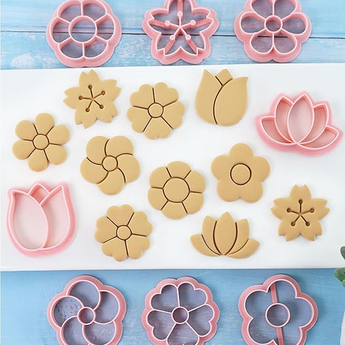 Flower Cookie Cutters Set, 3D Pressable Cookie Cutters Small Flower Biscuit Cutters Cake Baking Fondant Embosser Stamps Birthday Party DIY Cake Decorating Tools (flower)