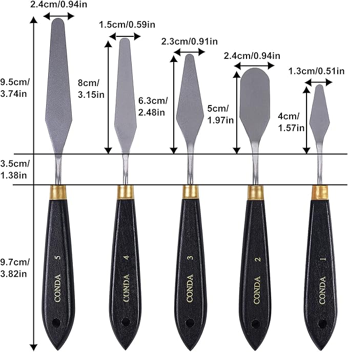 conda Palette Knife Painting Stainless Steel Spatula Palette Knife Oil Paint Metal Knives Wood Handle (Black 5 Piece)