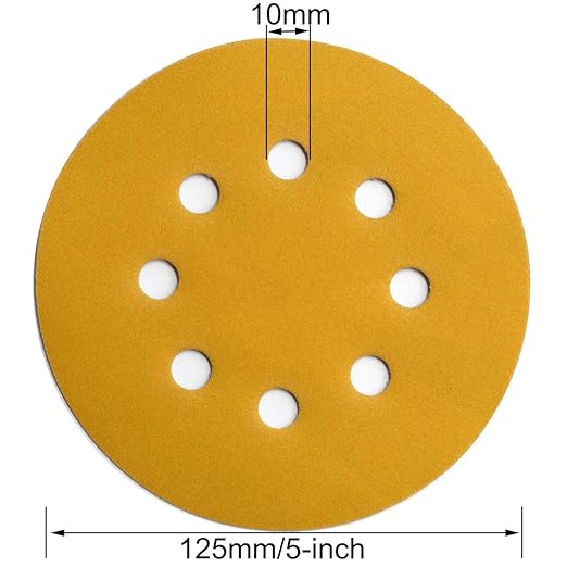 5-Inch 8-Hole Hook and Loop Sanding Discs 320-Grit Random Orbit Sandpaper, 50-Pack