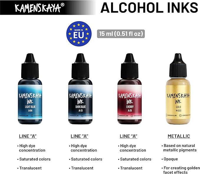 Alcohol Ink Set #2: Matched Color Combination of Alcohol Inks, 4 pcs. 0.51 fl oz (15 ml) Each