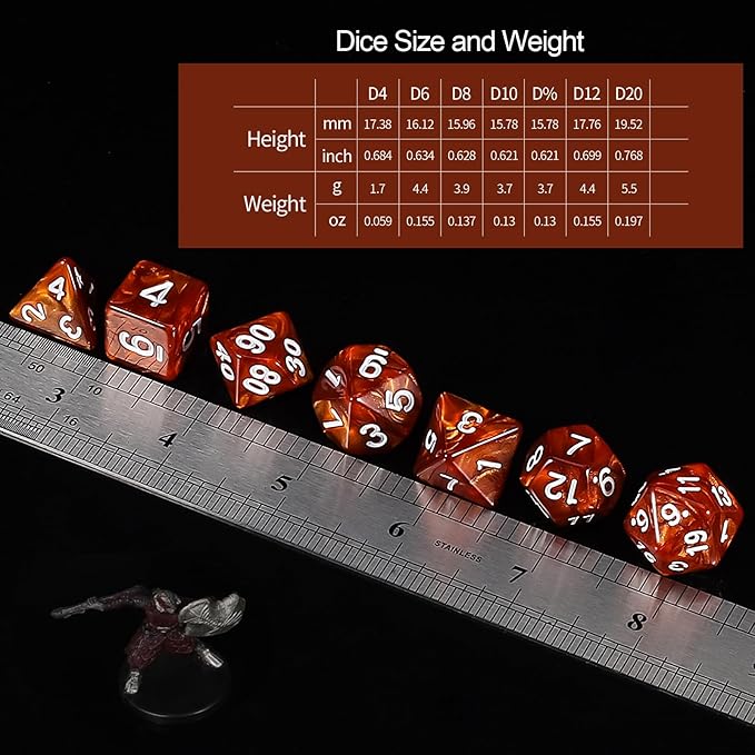 QMay Polyhedral Dice Set - 7 x 7 (49 Pieces) DND Dice with 7PCS Black Drawstring Bags Great for Dungeons and Dragons, RPG, MTG,Role Playing Table Games D4 D6 D8 D10 D% D12 D20