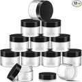 SATINIOR 12 Pack Plastic Container Jars with Lids Round Clear Travel Cosmetic Container Slime Jar for Toiletries, Lotion, Cream, Ointment, Makeup, Rhinestone, Sample, Kitchen Storage(8 oz,Black)