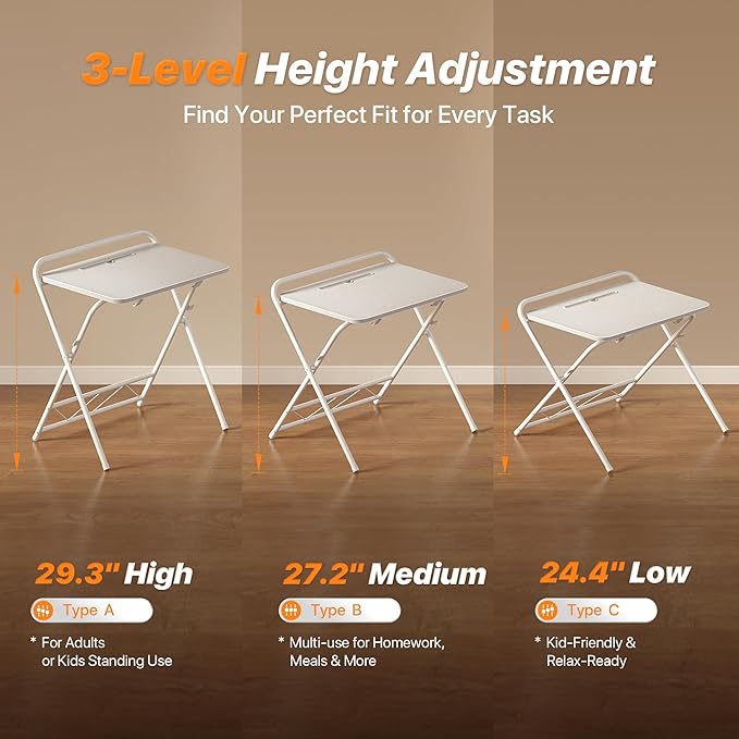Huuger Folding Desk with 3-Level Adjustable Height and Tablet Slot, 24 Inch Foldable Computer Desk for Small Spaces, Space Saving, Writing Work Table for Home Office, Bedroom, Study, White