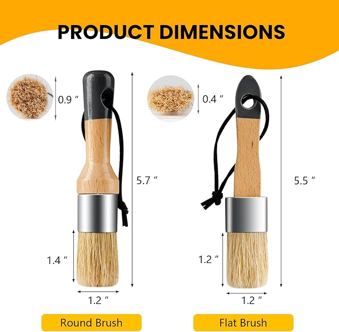 Chalk Paint Brush, 2 Pack Wax Brushes and Chalk Paint for Furniture DIY Art Crafts, Natural Bristle Round Oval Brush for All Painting and Waxing