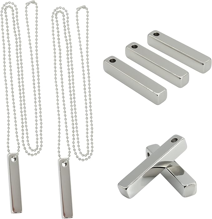 StayMax Rectangle Bar Engraving Blanks Stainless Steel Engraving Blank with Ball Chain 5 Pack