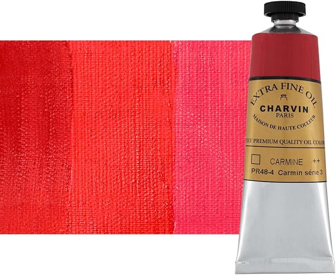 Charvin Extra Fine Oil Paint, Carmine 60 mL - Triple-Milled, Rich Texture, Poppy Oil-Based, Light-Fast, Handmade, Archival Quality
