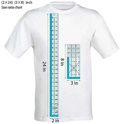 Acrylic Ruler 7 Piece Set, Non Slip Rings 50 Pieces, Quilting Rulers, Size (6"x24"), (2"x24"), (3"x18"), (3"x8"), (1.5"x12"), (1"x12"), (1"x6") (Blue-7 Piece Set)