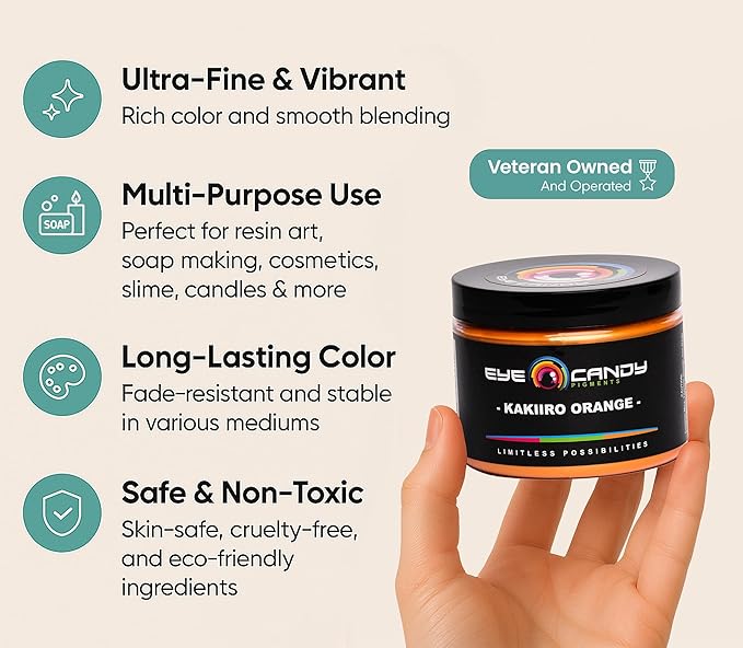 Eye Candy Pigments Premium Orange Mica Powder - Kakiiro Orange (50gr) - for Epoxy, Resin, Soap, Paint, Woodworking, Acrylic Pouring, Bath Bombs, Fishing Lures - DIY Arts and Crafts Additive