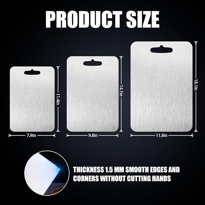 Cutting Board Double Sided,2 Pcs Vegetable Board With Sharpening Stone,Large Size+Small Size,Food Grade Stainless steel and Wheat straw PP Material,Eco-Friendly (Silver)