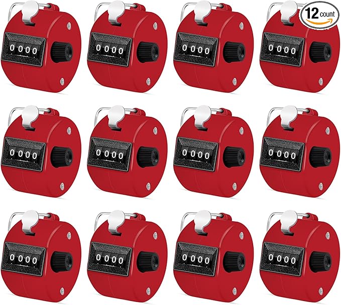 12 Pcs Hand Tally Counter 4-Digit Lap Counter Clicker, Manual Mechanical Handheld Pitch Click Counter with Finger Ring for School Golf & Knitting Row Croche