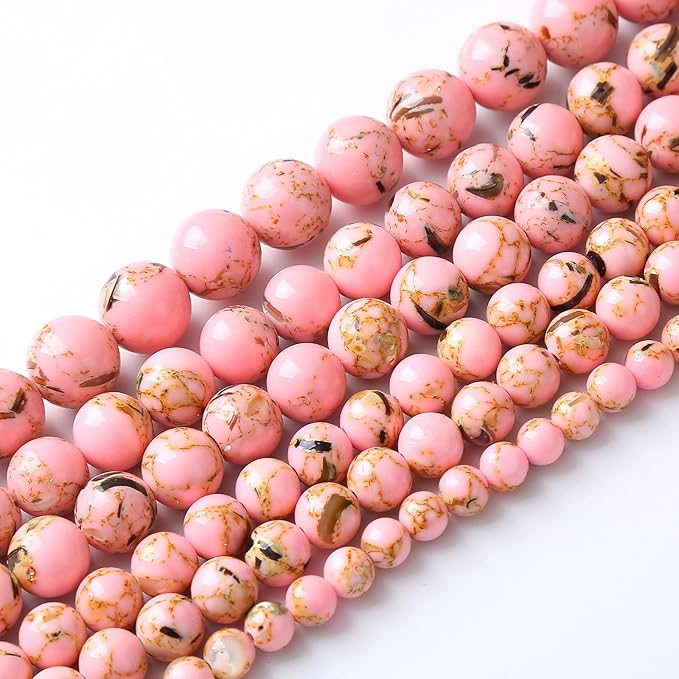 60PCS 6MM Natural Pink Shell Turquoise Beads for Jewelry Making with Mother-of-Pearl Round Loose Beads DIY Bracelet Accessories 15" (6mm, Pink Shell Turquoises)