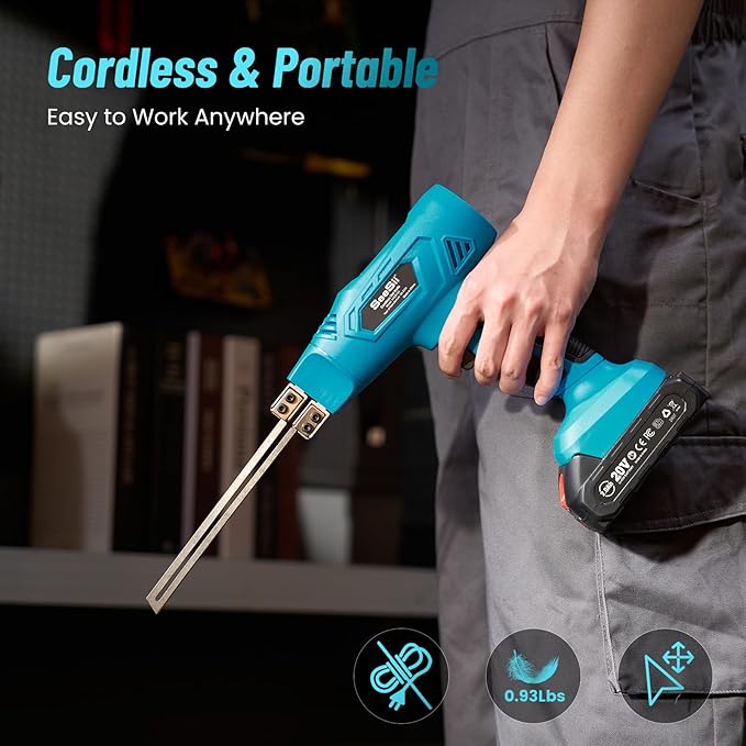 SEESII Cordless Foam Cutter: Electric Hot Knife Kit with 2×2000mAh Batteries,120W Power (Max 842°F) Air-Cooled Styrofoam Cutting Tool with 4 Blades for Rope,Fabric,EPP,EPS, XPS,EPE,PU,KT Board