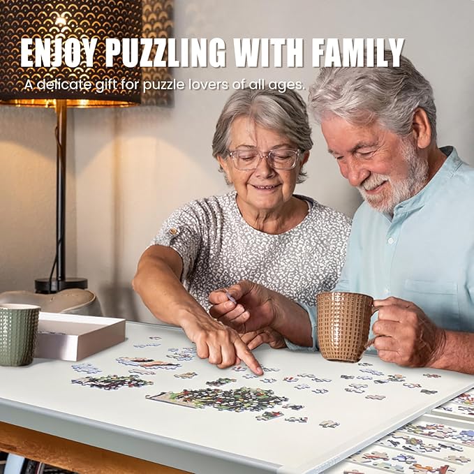 1500 Pieces Rotating Puzzle Board with Drawers and Cover, Dual-Sided Portable Jigsaw Puzzle Table,Tilt&Lazy Susan,Gift for mom Adults (Gray, 1500-piece)