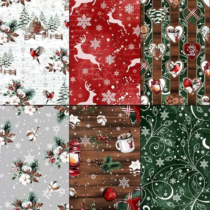 Christmas Scrapbook Paper 12×12,Merry Christmas Tree Deer Patterned Paper,24 Sheets Double-Sided Wooden Scrapbooking CardStock Papers Pad for Holiday Cardmaking DIY Origami Papers.