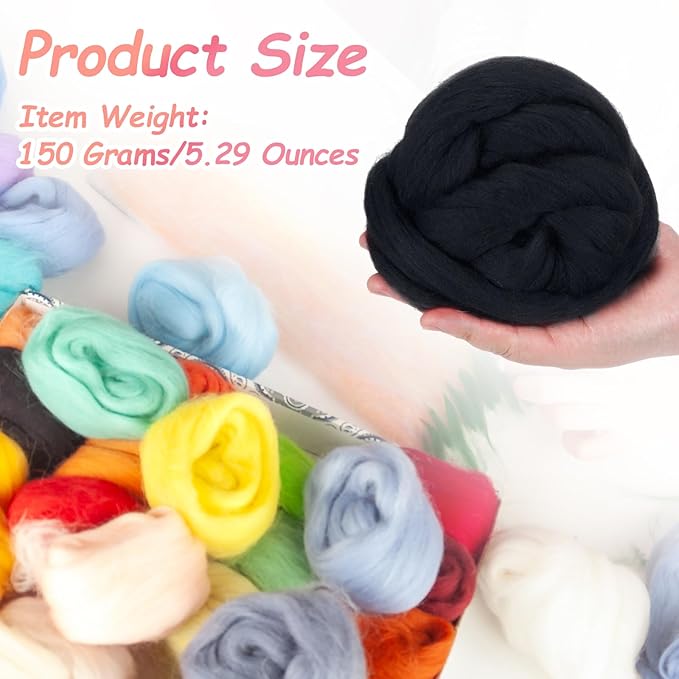 PATIKIL Wool Roving Yarn, 150G/5.3OZ Soft Felting Wool Pure Chunky Roving Yarn Bulk for Needle Felting Knitting Blanket Spinning Weaving DIY Craft, Gray