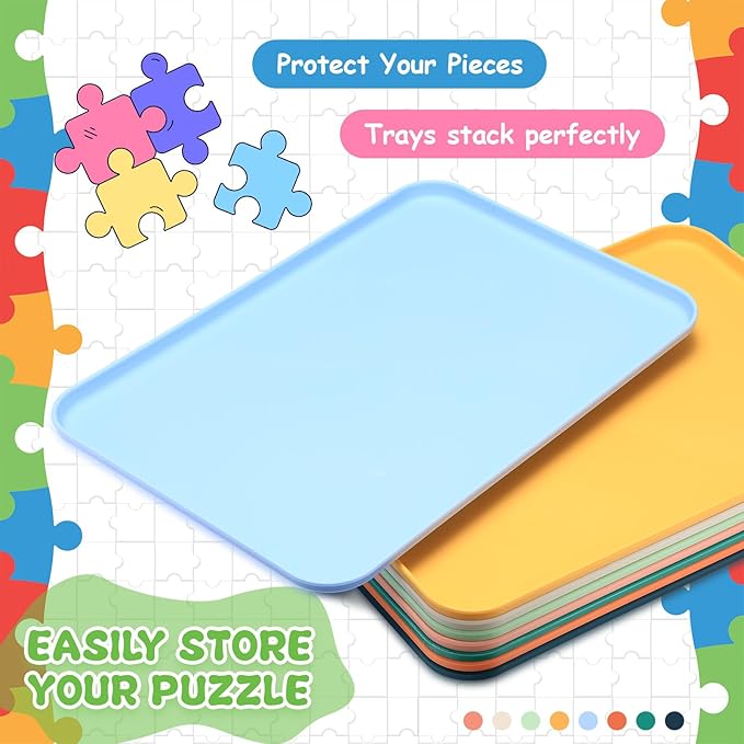 8 Pcs 12'' x 8.7'' Extra Large Puzzle Sorting Trays Stackable Puzzle Trays for Sorting Piece Sorter Jigsaw Storage Accessory for Sorting 2000/3000/5000/6000 Pieces